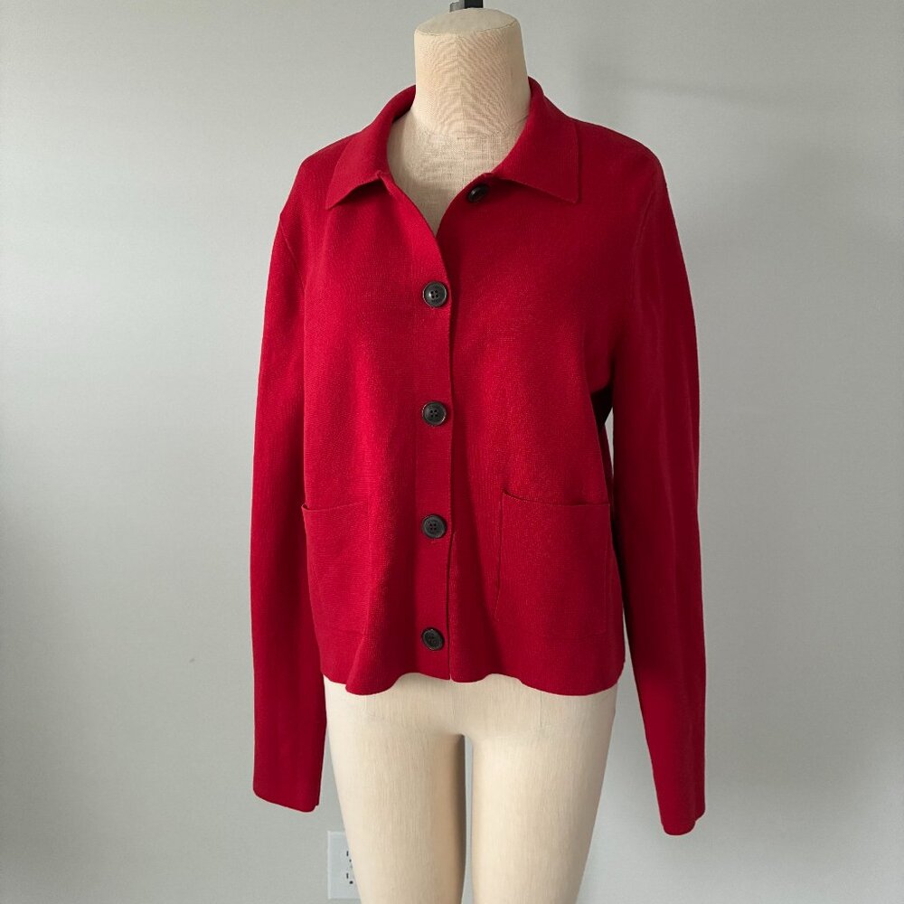 J. Crew Cardinal Red Polo Cardigan Knit Sweater